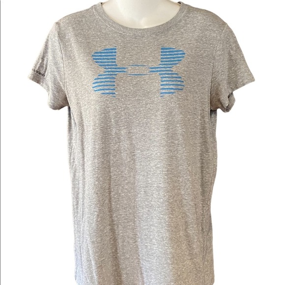 Under Armour Tops - Under Armour Charged Ladies Size Medium Short Sleeve Tee Gray with Blue Logo